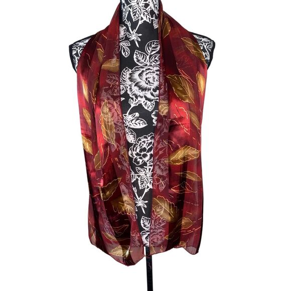 Sheer Burgundy Scarf Wrap Lightweight Leaf Print Shawl Fall Accessory Soft - Picture 1 of 8